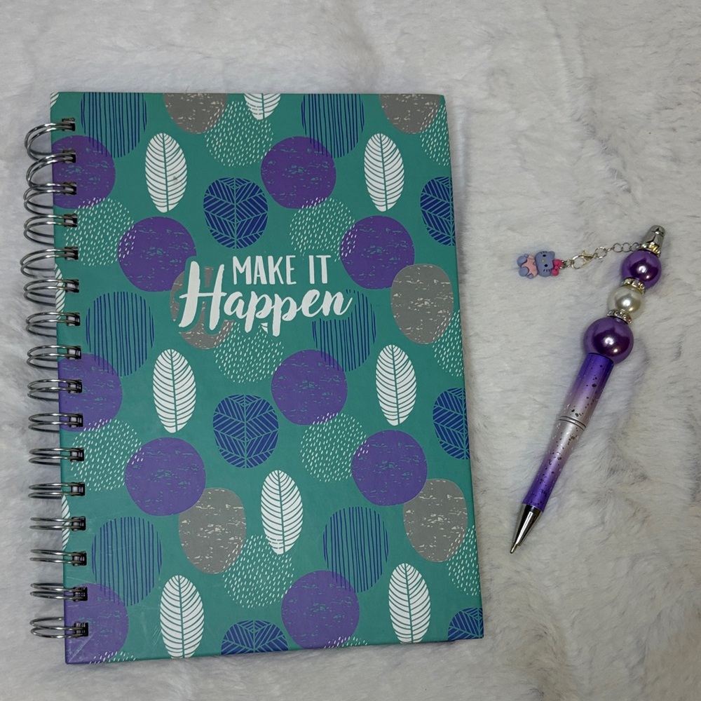 Purple and Teal Spiral Notebook and Bead Pen Set